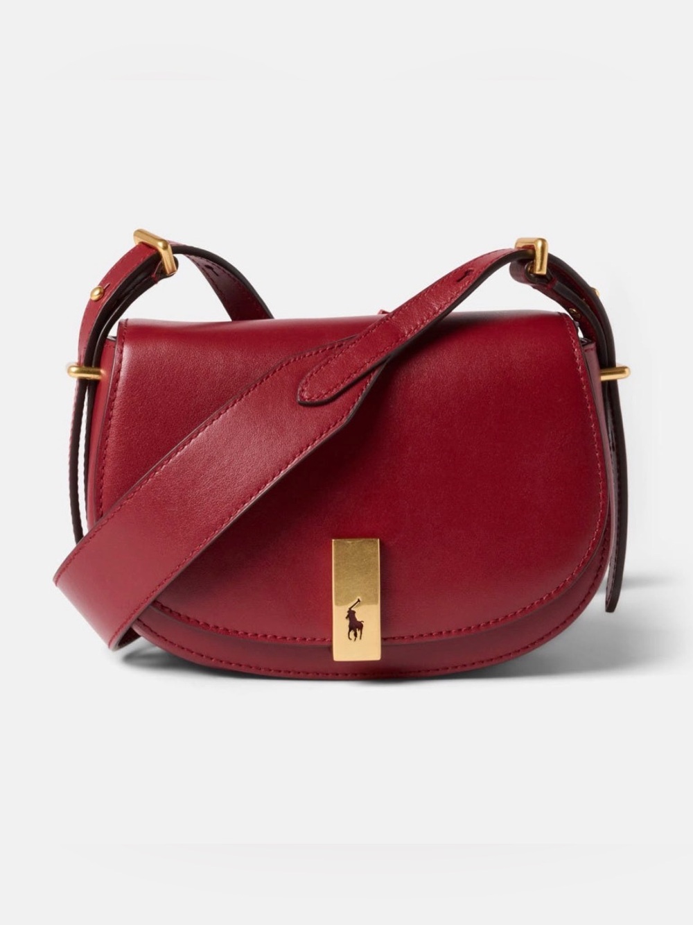 Polo Ralph Lauren ID Calfskin Mini Saddle Crossbody Leather with Gold Hardware